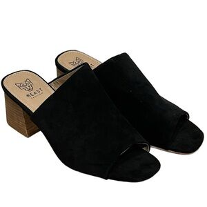 Black Suede Mule Block Heel Sandals 9